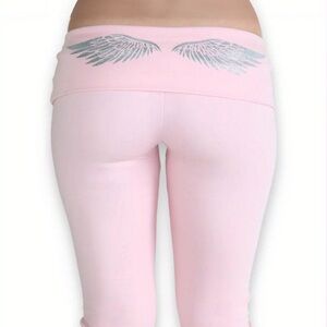 Pink Angel Wings Foldover Waist Yoga Pants